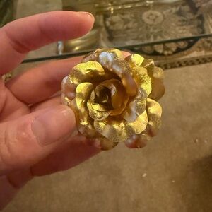 Gold Plated Floral Brooch | Vintage Style Rose Pin